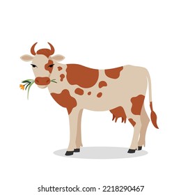 Beige cow with red spots on a white background. Vector illustration.