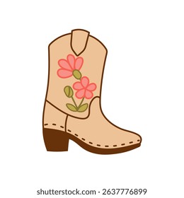 Beige Cowboy Boot with Pink Floral Motif for Western Art