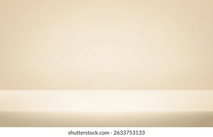 Beige Cream background. Minimal 3d shelf. Room in the 3d. For backdrop, wallpaper, background. Space for text. Vector illustration.