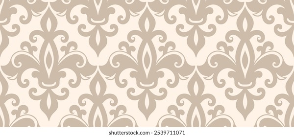 Beige and cream damask seamless pattern for wallpaper, classic vintage decor, ornate baroque design