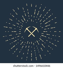 Beige Crossed pickaxe icon isolated on dark blue background. Blockchain technology, cryptocurrency mining, bitcoin, altcoins, digital money market. Abstract circle random dots. Vector Illustration