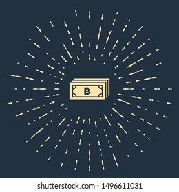 Beige Cryptocurrency bitcoin in circle with microchip circuit icon isolated on dark blue background. Blockchain technology, digital money market. Abstract circle random dots. Vector Illustration