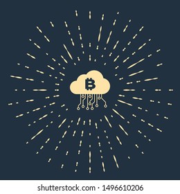 Beige Cryptocurrency cloud mining icon isolated on dark blue background. Blockchain technology, bitcoin, digital money market, cryptocoin wallet. Abstract circle random dots. Vector Illustration