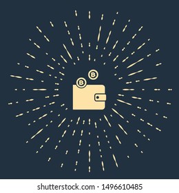Beige Cryptocurrency wallet icon isolated on dark blue background. Wallet and bitcoin sign. Mining concept. Money, payment, cash, pay icon. Abstract circle random dots. Vector Illustration