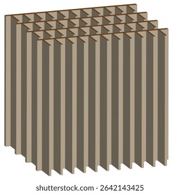 Beige cubic form. Isometric columns icon. Shaded structure volume. Vector 3D layout.