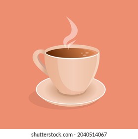 Beige cup of fresh coffee, tea on an isolated background. Design for logo, icon, banner, poster, postcard, cafe, restaurant. Flat vector illustration