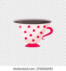  Beige Tasse heißen Kaffee oder Tee mit roten Punkten. Americano-Symbol. Einzige Tasse Kaffee. Flache Abbildung. Design für Cafés, Coffeeshops, Plakate, Banner, Werbung. Valentinstag Design. Vektorgrafik