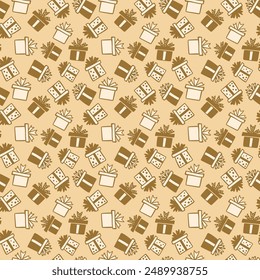 Beige Cute Hand drawn Retro Seamless pattern with Christmas Gift Boxes for Textile Design or Wallpaper