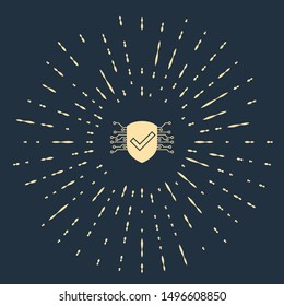 Beige Cyber security icon isolated on dark blue background. Shield with check mark sign. Safety concept. Digital data protection. Abstract circle random dots. Vector Illustration