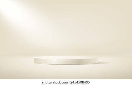 Beige cylinder pedestal podium. Cylinder abstract minimal scene with geometric platform. Space for selling products on the website. Business backdrop. Vector illustration.