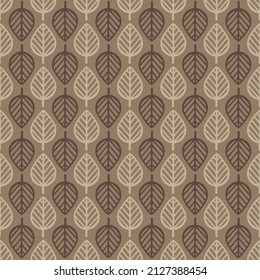 Beige and dark khaki leaves pattern. Floral decorative design seamless background.