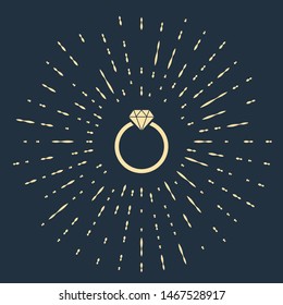 Beige Diamond engagement ring icon isolated on dark blue background. Abstract circle random dots. Vector Illustration