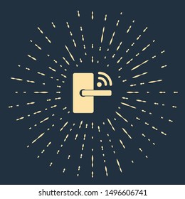 Beige Digital door lock with wireless technology for unlock icon isolated on dark blue background. Door handle sign. Security smart home. Abstract circle random dots. Vector Illustration
