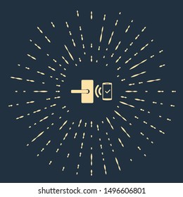 Beige Digital door lock with wireless technology for unlock icon isolated on dark blue background. Door handle sign. Security smart home. Abstract circle random dots. Vector Illustration