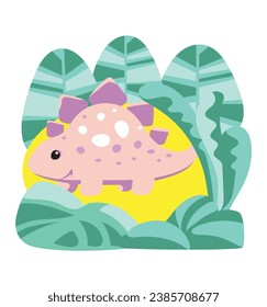 Beige dinosaur in lush greenery. Versatile vector art, ideal for various creative projects and nature-themed designs