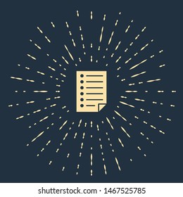 Beige Document icon isolated on dark blue background. File icon. Checklist icon. Business concept. Abstract circle random dots. Vector Illustration