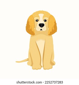 A beige dog sits and looks ahead. Realistic. Vector stock illustration. isolated. The animal is domestic. Animal. Zoo.