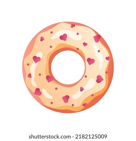 Beige donut with hearts. Sweets in glaze, bakery and confectionery. Romantic gift or present, symbol of eighth of March or Valentines day. Romance, love and care. Cartoon flat vector illustration