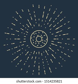 Beige Donut with sweet glaze icon isolated on dark blue background. Abstract circle random dots. Vector Illustration