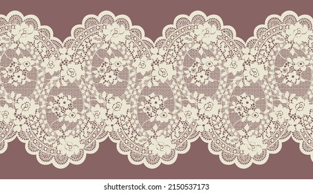 Beige Double Scallop Edge Lace Trim. 