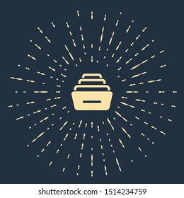 Beige Drawer with documents icon isolated on dark blue background. Archive papers drawer. File Cabinet Drawer. Office furniture. Abstract circle random dots. Vector Illustration