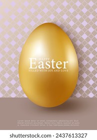 Tarjeta de Pascua beige con un gran huevo de Pascua dorado.