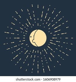 Beige Eclipse of the sun icon isolated on blue background. Total sonar eclipse. Abstract circle random dots. Vector Illustration