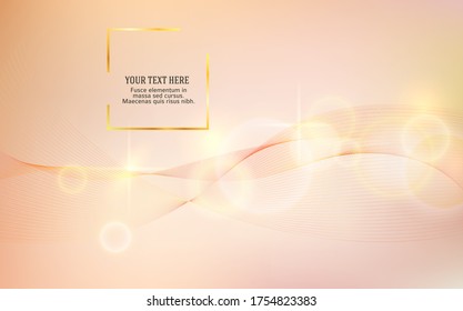 Beige or ecru silk abstract pink background - soft, elegant and delicatewith beautiful  golden lines & boke blur circle for cosmetics cream posters, placards and brochures. Eps10 vector illustration.