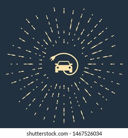 Beige Electric car and electrical cable plug charging icon isolated on dark blue background. Renewable eco technologies. Abstract circle random dots. Vector Illustration