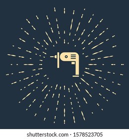 Beige Electric drill machine icon isolated on blue background. Repair tool. Abstract circle random dots. Vector Illustration