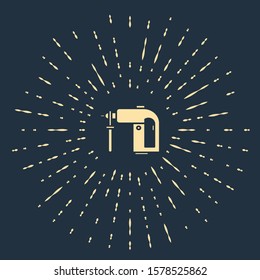 Beige Electric rotary hammer drill machine icon isolated on blue background. Working tool for construction, finishing, repair work. Abstract circle random dots. Vector Illustration