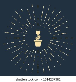 Beige Electric saving plug in pot icon isolated on dark blue background. Save energy electricity icon. Environmental protection icon. Bio energy. Abstract circle random dots. Vector Illustration