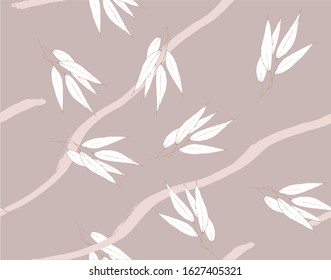 Beige elegant floral seamless pattern with handrawn leaves and stoke elements. Perfect for textile, wrapping paper, dividers decoration etc. Vector illsutration.