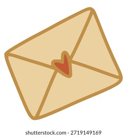 Sobre beige con un sello de corazón rojo que representa el romance y envía mensajes de amor