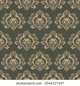El patrón de tela beige son los patrones florales o de damasco que se usan a menudo en el Fondo de pantalla o la tela. El patrón de tela se ve interesante. El aspecto es clásico Adecuado para la decoración de interiores o textiles