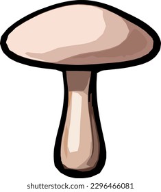 Beige fantasy mushroom vector art, featuring a tall chubby stem and a wide, bulbous cap with a unique style and color. perfect for stickers, world-building, background art, and tile set  projects.