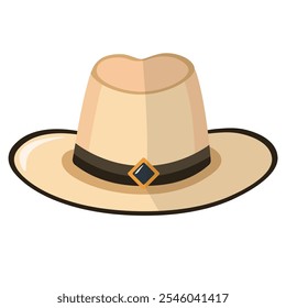 Beige fedora hat, fedora clip art, panama hat flat illustration