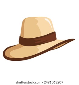 Beige fedora hat vector illustration, wide bream fedora hat isolated on white background