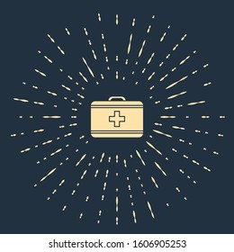 Beige First aid kit icon isolated on blue background. Medical box with cross. Medical equipment for emergency. Healthcare concept. Abstract circle random dots. Vector Illustration