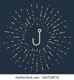 Beige Fishing hook icon isolated on dark blue background. Abstract circle random dots. Vector Illustration