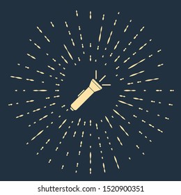 Beige Flashlight icon isolated on dark blue background. Abstract circle random dots. Vector Illustration