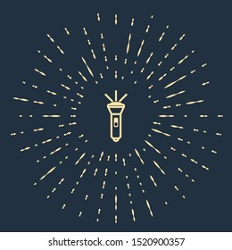 Beige Flashlight icon isolated on dark blue background. Abstract circle random dots. Vector Illustration