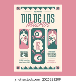 Diseño plano beige Dia De Los Muertos Social Media Flyer