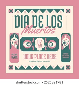 Beige Flat Design Dia De Los Muertos Poste de mídia social