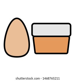 Beige flat simple icon of fashionable glamorous beautiful means for makeup, sponge, beauty blender for applying powder, cream and a jar of cream, powder. Vector illustration