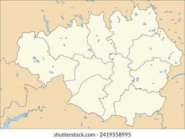 Beige flat vector metropolitan administrative map of GREATER MANCHESTER, ENGLAND with black border lines and waterways of its local authority districts