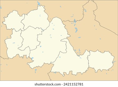 Beige flache Vektor-Stadtplan der WEST MIDLANDS, ENGLAND mit schwarzen Grenzlinien und Wasserstraßen der Gemeindebezirke