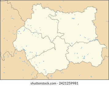 Beige flat vector metropolitan administrative map of WEST YORKSHIRE, ENGLAND with black border lines and waterways of its local authority districts