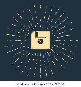 Beige Floppy disk for computer data storage icon isolated on dark blue background. Diskette sign. Abstract circle random dots. Vector Illustration