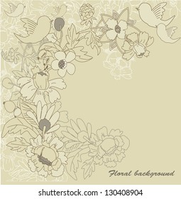 Beige floral background with birds